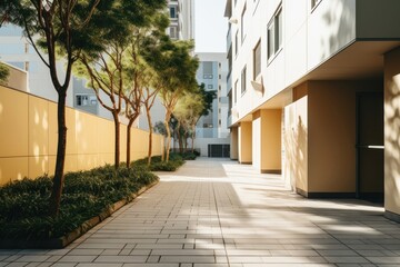 Naklejka premium Community apartment architecture building street.
