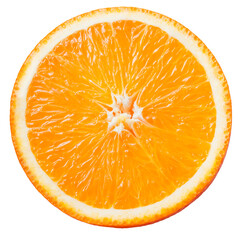 Orange slice isolated png. Sliced orange top view on transparent background. Round slice flat lay....