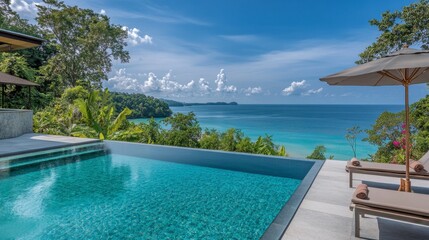 Fototapeta premium A beautiful infinity pool overlooking the sea on Koh Kood.