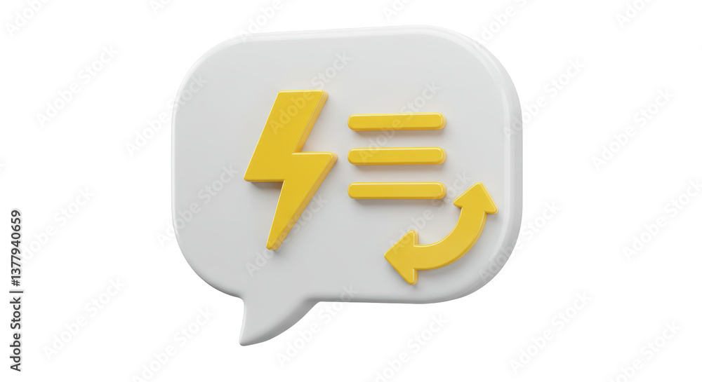 Poster isolated speech bubble with lightning bolt and arrow