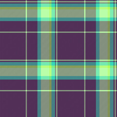 Vibrant lime green and teal plaid pattern on a deep purple background.  Perfect for textile design, fashion, or website backgrounds.