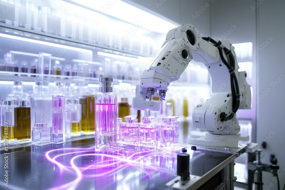 Aufkleber robotic arm performing precision tasks in a modern laboratory setting with chemical samples