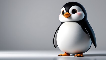 Obraz premium Cute Cartoon Penguin Character Standing Isolated on Gray Background for Kids