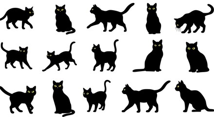 Fototapeta premium Midnight Meowser's: A Feline Silhouette Symphony AI Generated