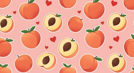 Sweet Peach Delight Pink Pattern Illustration AI Generated