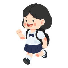 Happy Kid girl running to school