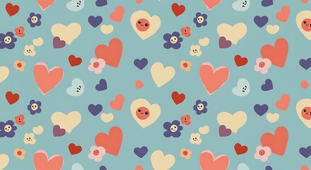 Sweet Pastel Hearts And Flowers Seamless Pattern AI Generated