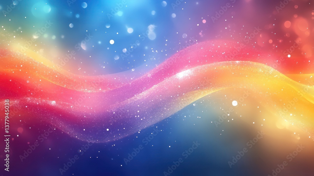 Poster colorful abstract wave with sparkling lights and bokeh.