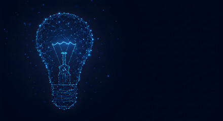Abstract Blue Lightbulb Made of Connected Dots on a Dark Background