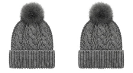 Isolated Two Knitted Winter Hats