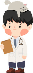Cartoon Veterinarian with Cat on Head flat