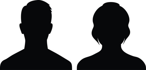 Silhouettes of Man and Woman Side by Side, Black Figures Isolated on White Background