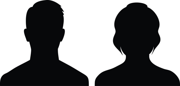 Silhouettes of Man and Woman Side by Side, Black Figures Isolated on White Background