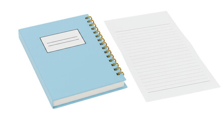 Isolated Blue Notebook with Spiral Binding and Lined Paper