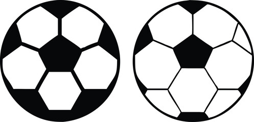 Two Soccer Balls, Black Outline and Infill Isolated on White, Minimalist Style