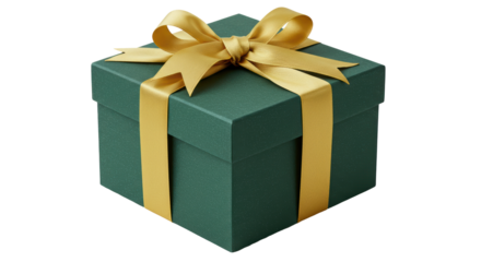 Isolated Green Gift Box with Gold Ribbon