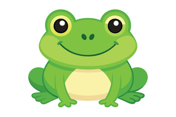 Fototapeta premium A cute green cartoon frog character with a wide smile, sitting isolated