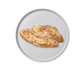 Grilled tilapia or saint peter on a plate isolated over white background