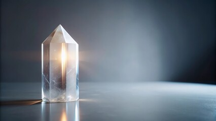 Illuminated Crystal Prism on Reflective Surface A Study in Light and Transparency