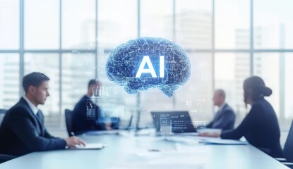 AI brainstorming session in a modern office