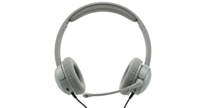 Isolated Gray Headphones with Microphone