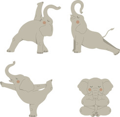 elephants doing different yoga exercises funny set vector