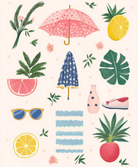 Illustration of a cute sticker design about summer.