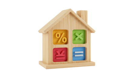 Isolated Wooden House with Finance Icons