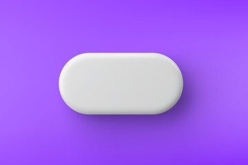 3d vector white plastic rounded rectangular button on purple background. Realistic minimal icon with shadow.