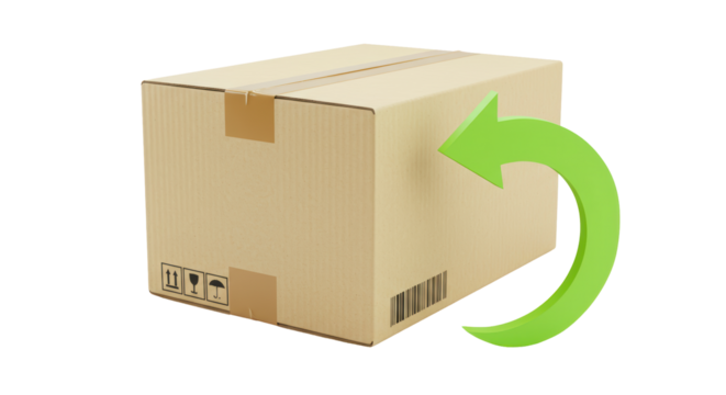 Isolated Cardboard Box with Green Return Arrow - Delivery Concept