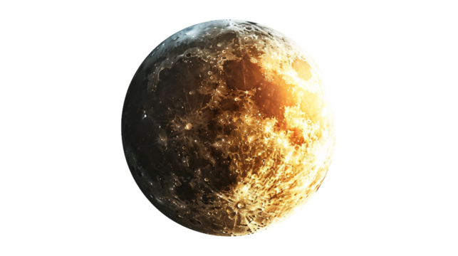 Mesmerizing lunar eclipse showcasing the alignment of the Earth, Sun, and Moon isolated on transparent background