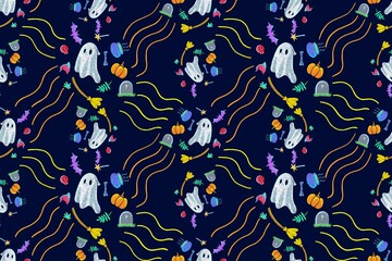 Seamless pattern of little ghost in the Halloween festival 