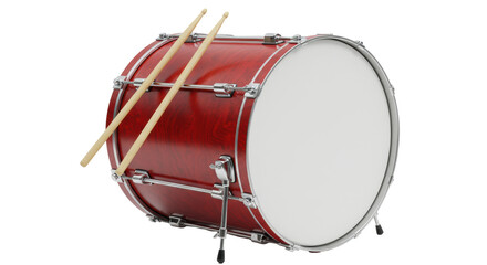 Isolated Red Bass Drum with Drumsticks
