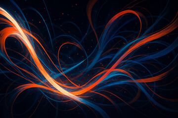 Abstract Design with Flowing Blue and Orange Curves on a Dark Background