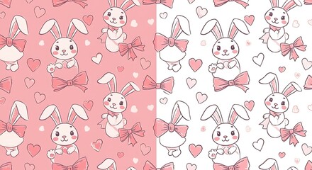 Obraz premium Adorable Bunny Valentine Seamless Pattern Pink And White AI Generated
