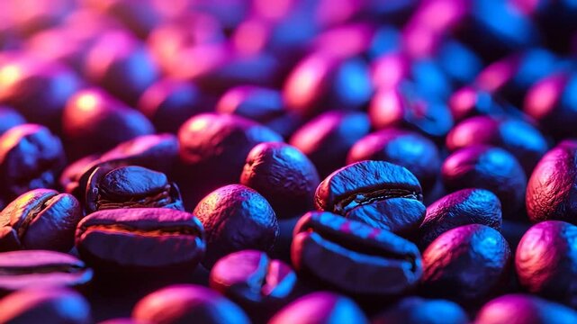 Drink Fragrance Energy, Glowing coffee beans under vibrant neon lighting