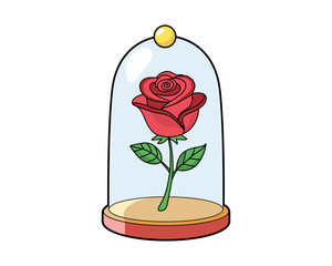  Rose Enchantment. Flower, red rose isolated, Dark red rose with green leaves. Vector