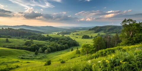 Obraz premium Beautiful Natural Farms with Lush Trees and Colorful Flowers