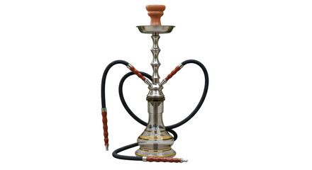 Isolated Ornate Hookah with Three Hoses