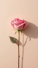 Blush Pink Rose, Long Shadow, Minimalist Floral Still Life