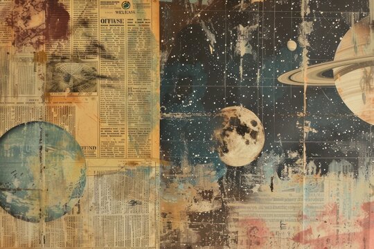 Space planets stars milky way ephemera border backgrounds astronomy collage.