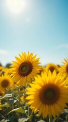 Obraz premium Vibrant Sunflowers Basking in Summer Sunlight, Close-Up