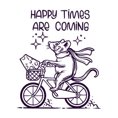 Mouse on a bicycle with cheese 
