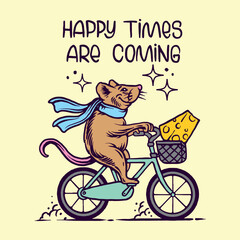 Mouse on a bicycle with cheese 