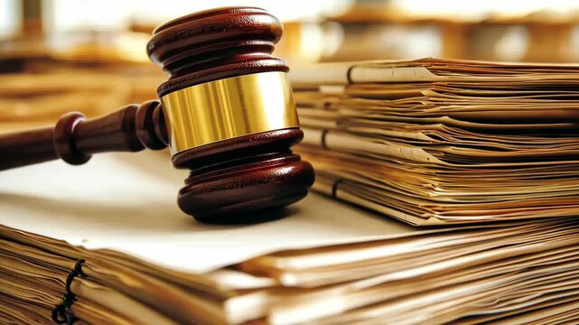 Gavel on Stack of Legal Documents Representing Justice System
