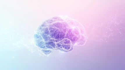 Digital brain with neural connections with a gradient of soft purple and blue hues. 3