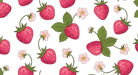 Sweet Strawberry Blossom Pattern Delightful Summer Design AI Generated