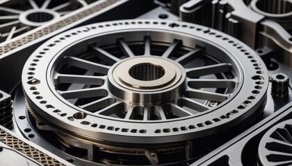 Fototapeta premium Precision Engineered Metal Gear Wheel Close up Detailed Machinery Component