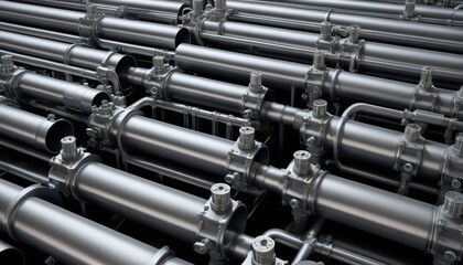 Industrial Metal Pipes and Valves Complex Network of Steel Tubing and Fittings