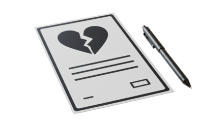 Isolated Broken Heart on Paper with Pen